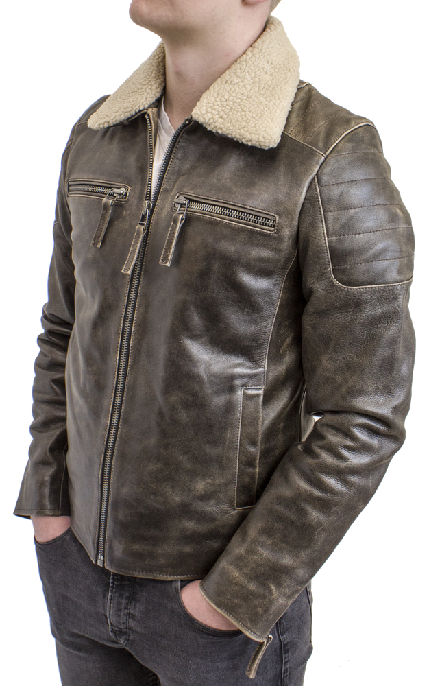 Biker 978 Beste Lederwaren Herren Lederjacke Ricano Biker Büffelnappaleder braun